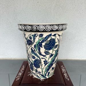 Blue & White❤️Green Floral Handprinted Vase❤️Nakkas Pottery